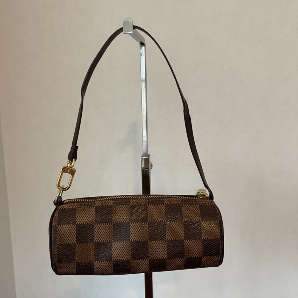 Louis Vuitton Papillon Pouch Mini Hand Bag Damier Ebene Brown (128463)
